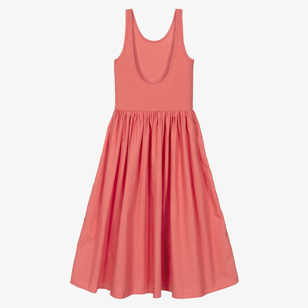 Molo-Girls Coral Pink Organic Cotton Sleeveless Dress | Childrensalon