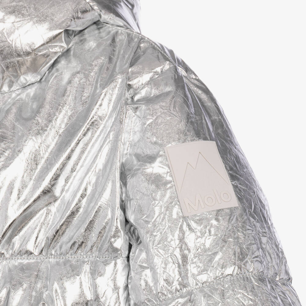 Molo-Girls Crinkled Silver Après Ski Jacket | Childrensalon