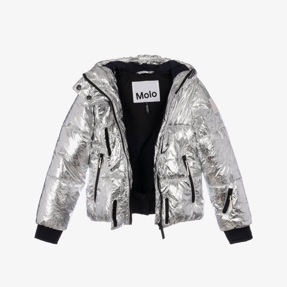 Molo-Girls Crinkled Silver Après Ski Jacket | Childrensalon