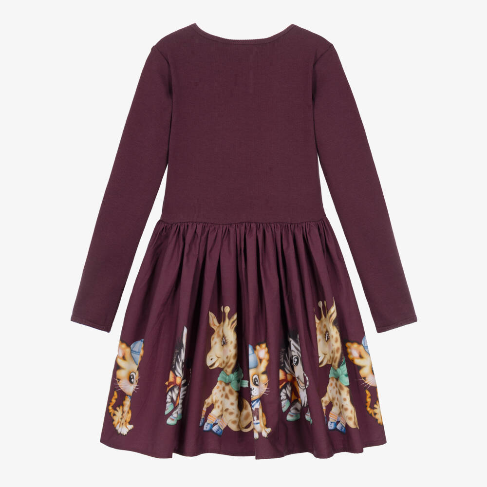 Molo-Girls Dark Burgundy Animal Print Dress | Childrensalon