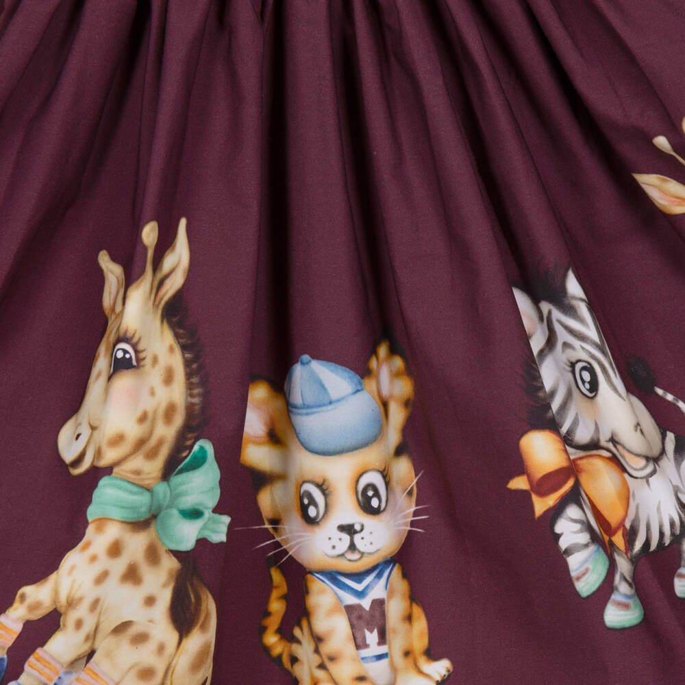 Molo-Girls Dark Burgundy Animal Print Dress | Childrensalon