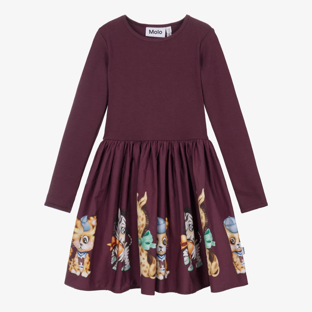 Molo-Girls Dark Burgundy Animal Print Dress | Childrensalon