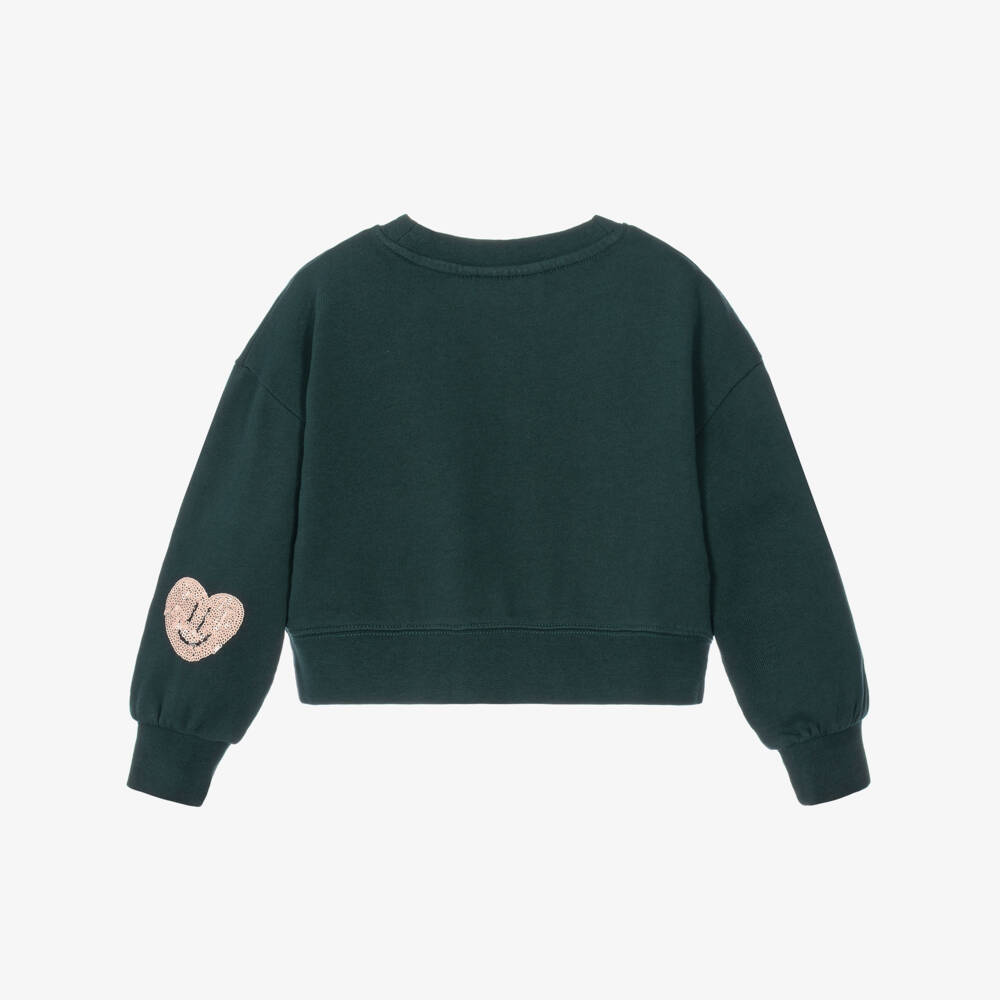 Molo-Girls Dark Green Sequin Hearts Sweatshirt | Childrensalon