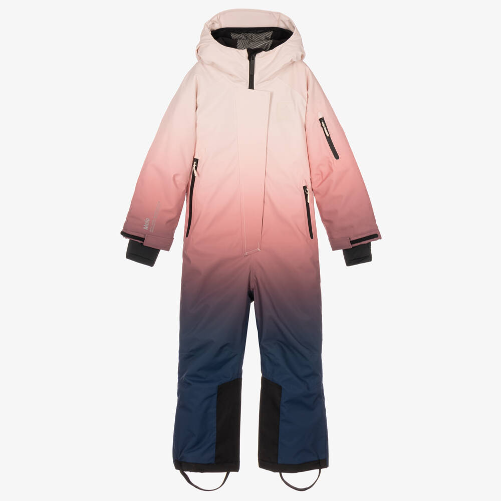 Molo-Girls Faded Pink & Blue Waterproof Snowsuit | Childrensalon