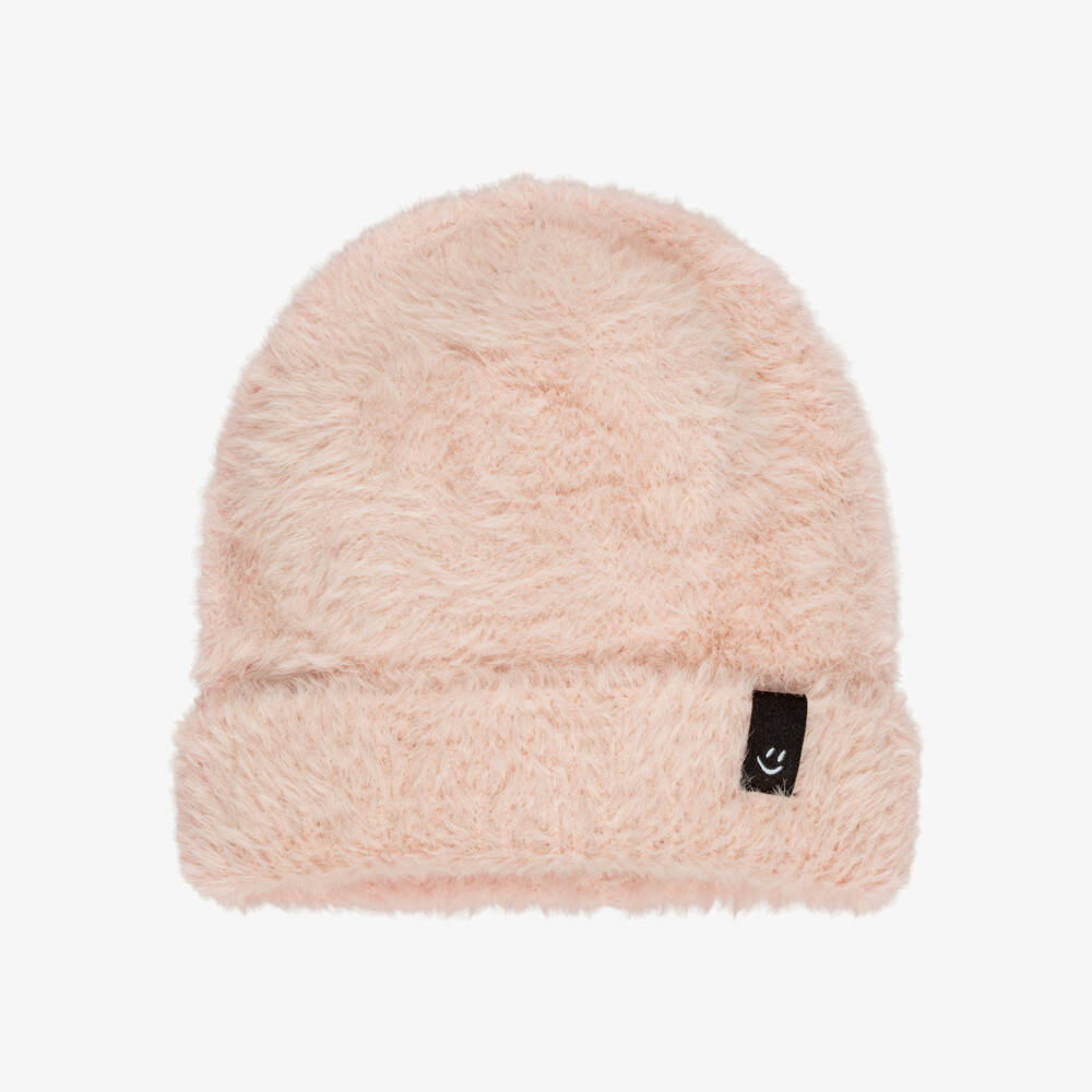 Molo-Girls Fluffy Knit Beanie Hat in Blush Pink | Childrensalon