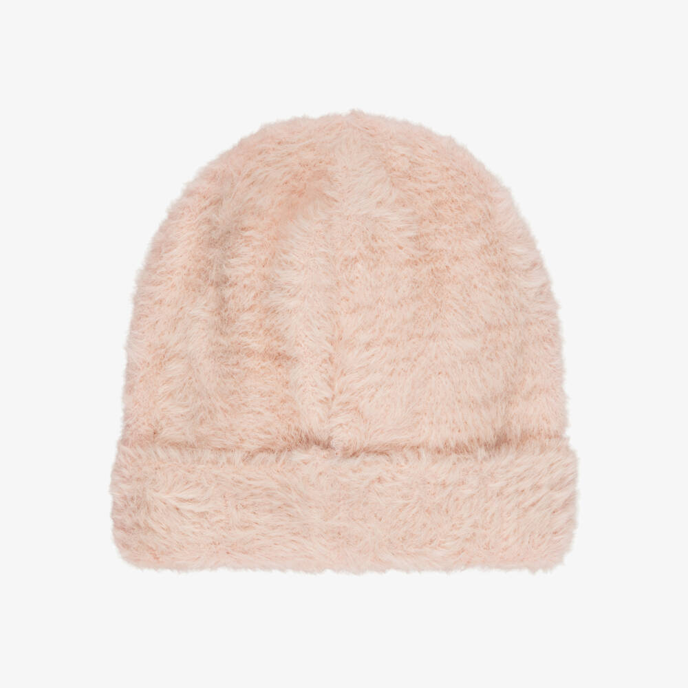 Molo-Girls Fluffy Knit Beanie Hat in Blush Pink | Childrensalon