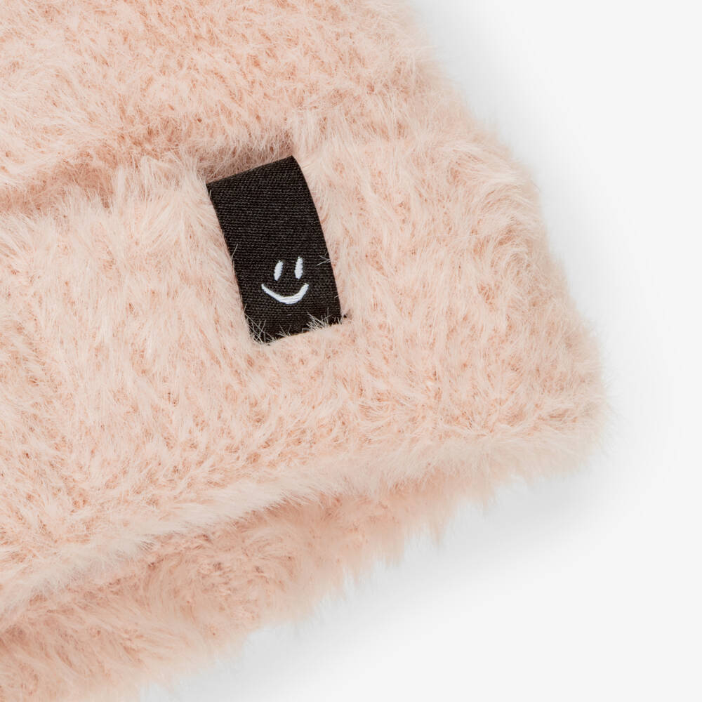 Molo-Girls Fluffy Knit Beanie Hat in Blush Pink | Childrensalon