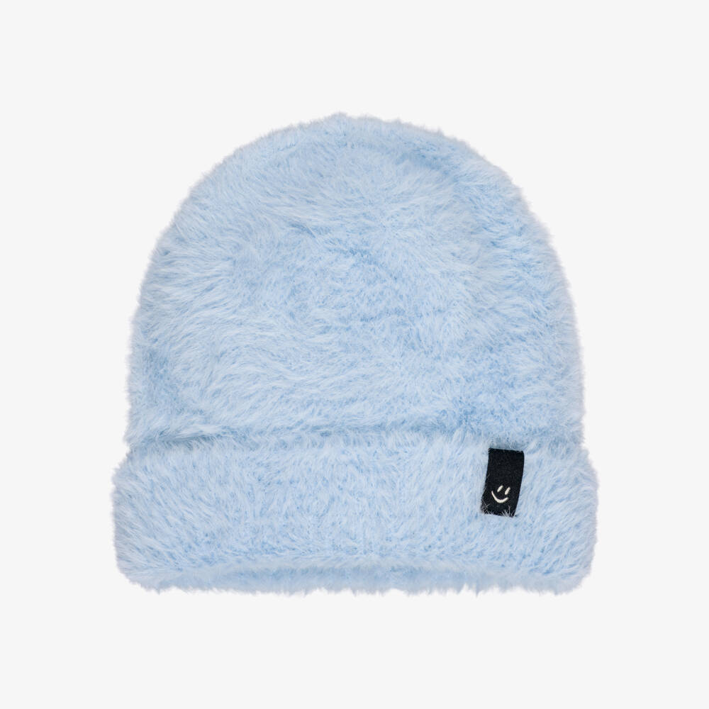 Molo-Girls Fluffy Knit Beanie Hat in Icy Blue | Childrensalon