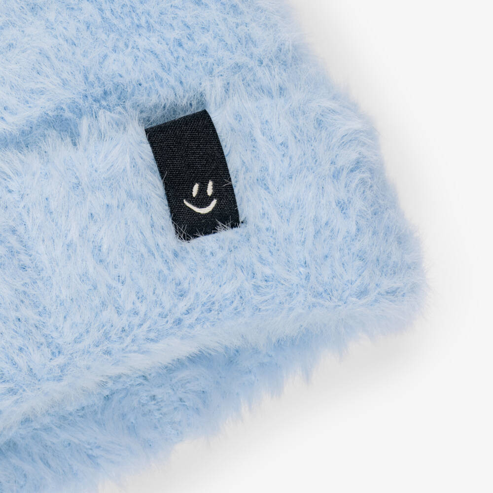 Molo-Girls Fluffy Knit Beanie Hat in Icy Blue | Childrensalon