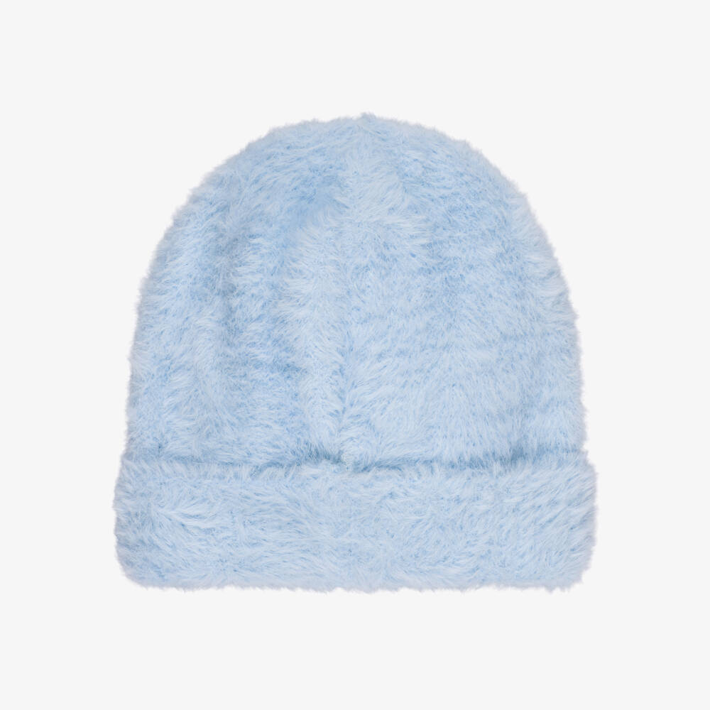 Molo-Girls Fluffy Knit Beanie Hat in Icy Blue | Childrensalon