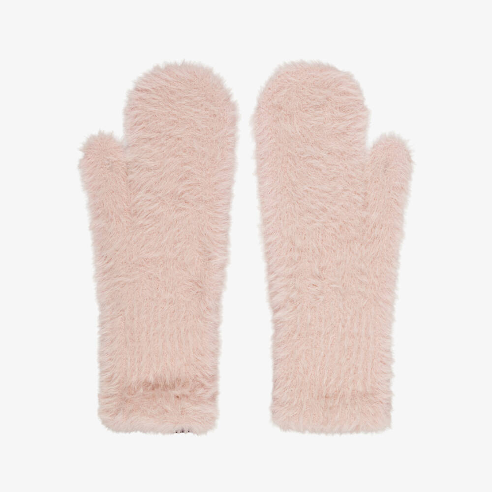 Molo-Girls Fluffy Knit Mittens in Blush Pink | Childrensalon