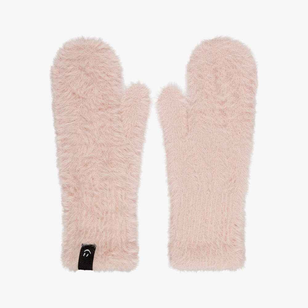 Molo-Girls Fluffy Knit Mittens in Blush Pink | Childrensalon