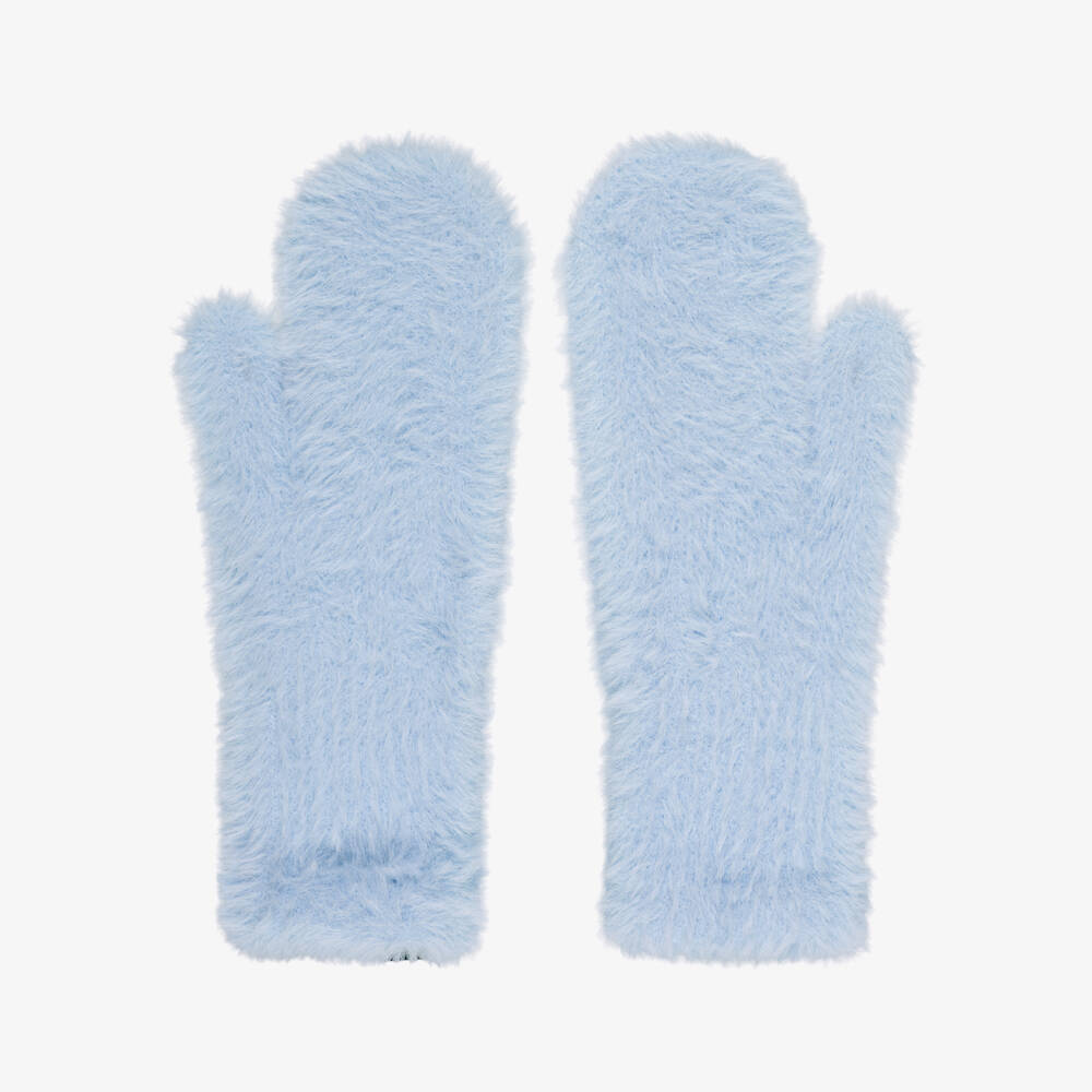 Molo-Girls Fluffy Knit Mittens in Icy Blue | Childrensalon