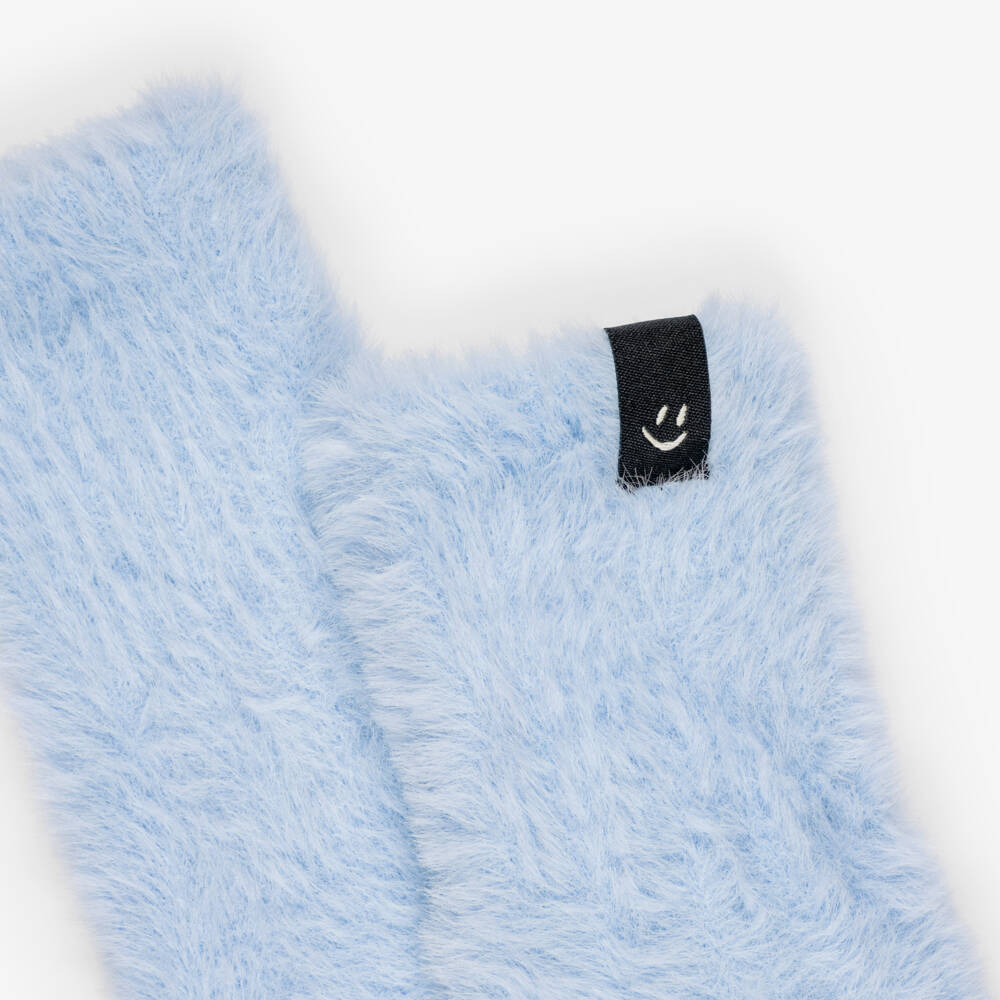 Molo-Girls Fluffy Knit Mittens in Icy Blue | Childrensalon