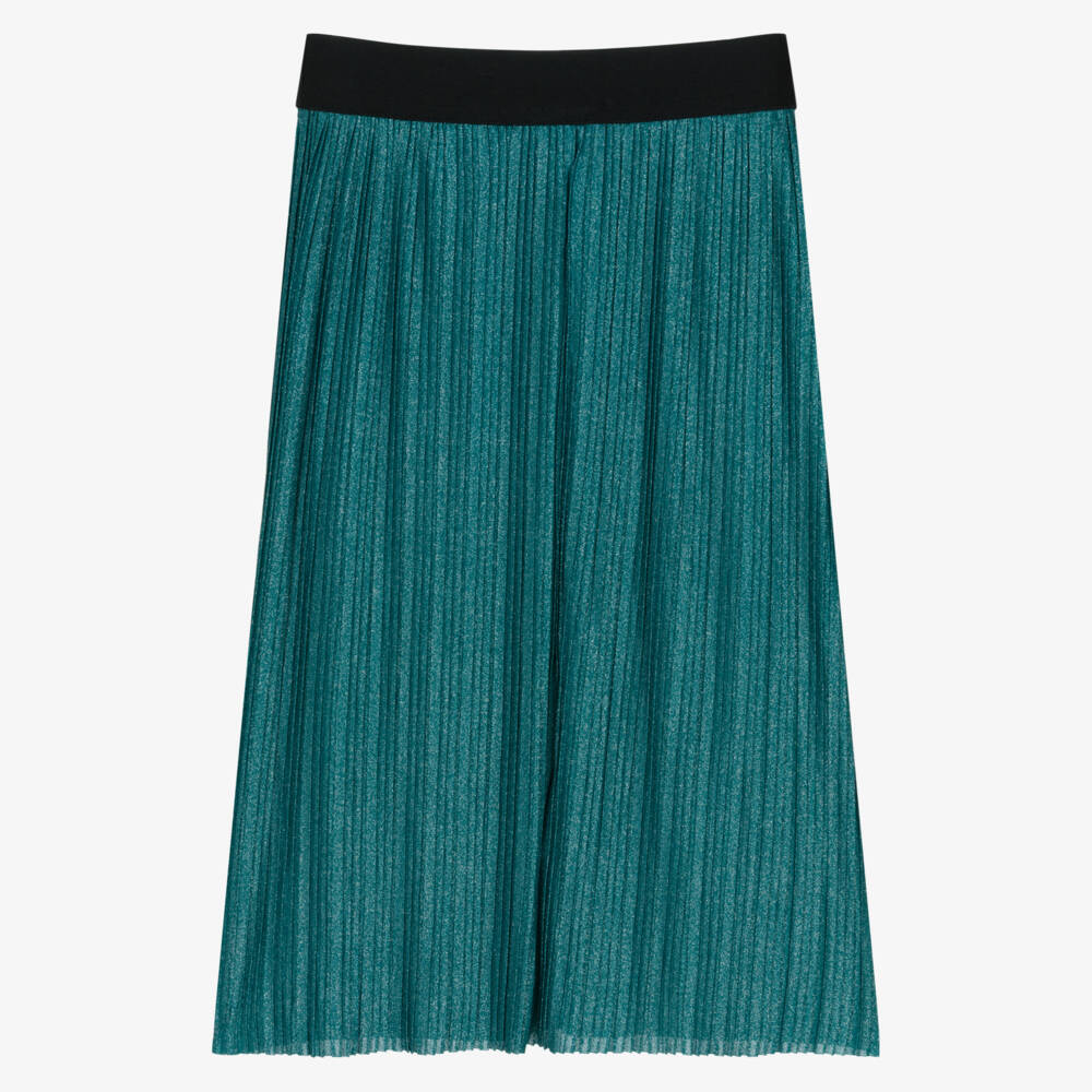 Molo-Girls Glittery Green Pleated Skirt | Childrensalon