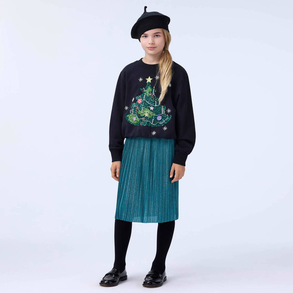 Molo-Girls Glittery Green Pleated Skirt | Childrensalon
