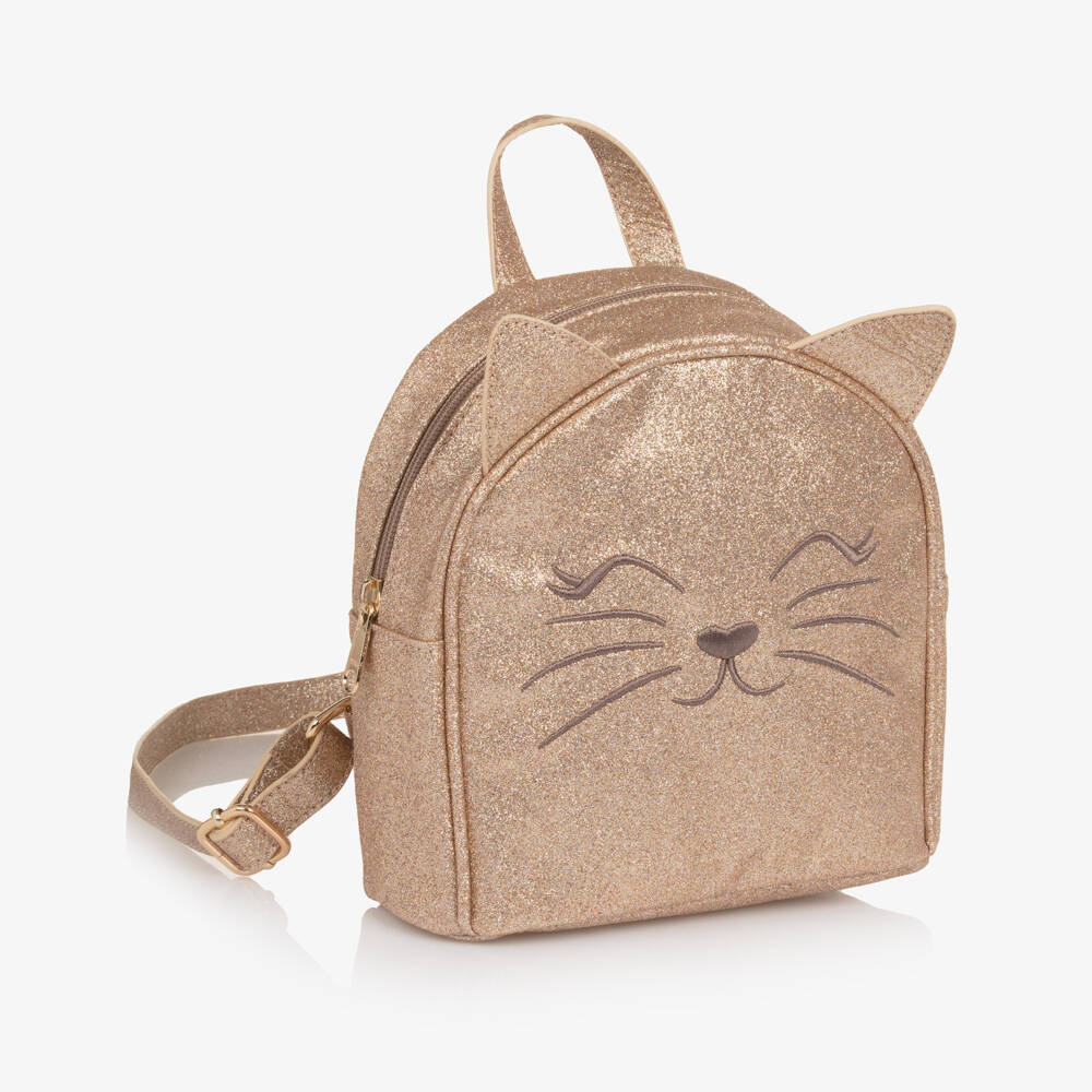 Molo-Girls Gold Glitter Cat Backpack (20cm) | Childrensalon