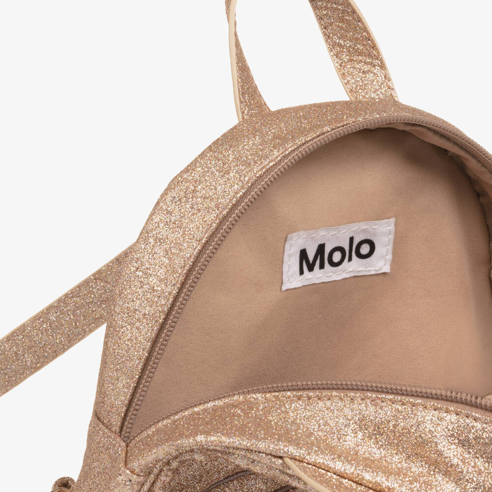 Molo-Girls Gold Glitter Cat Backpack (20cm) | Childrensalon