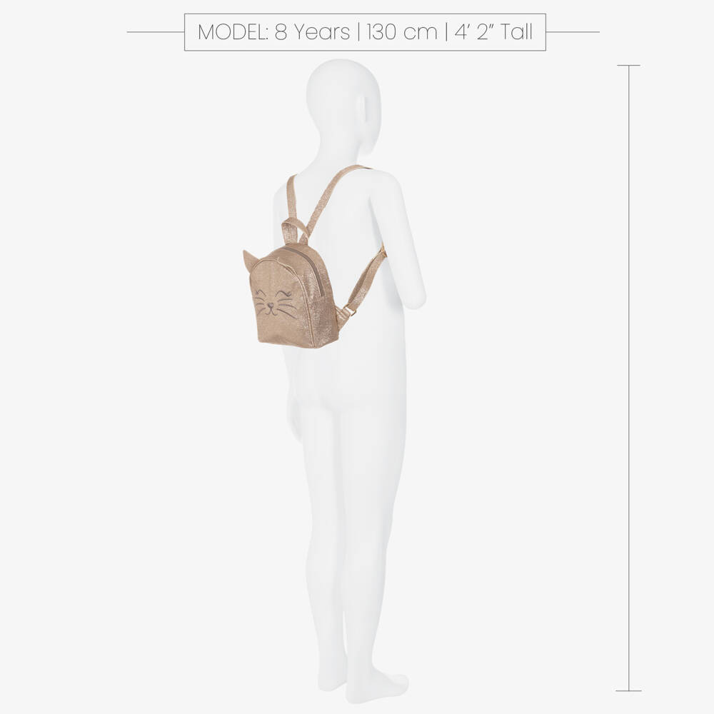 Molo-Girls Gold Glitter Cat Backpack (20cm) | Childrensalon