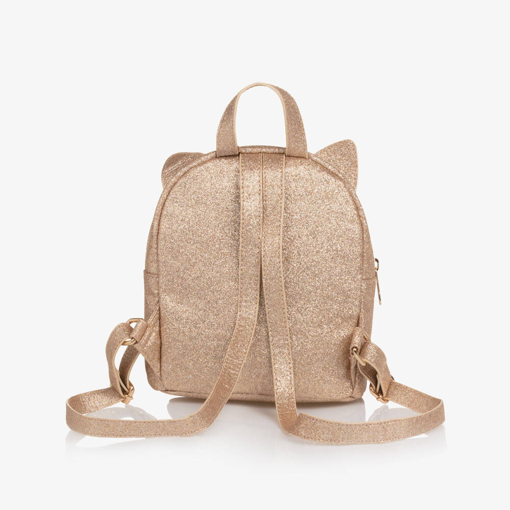 Molo-Girls Gold Glitter Cat Backpack (20cm) | Childrensalon