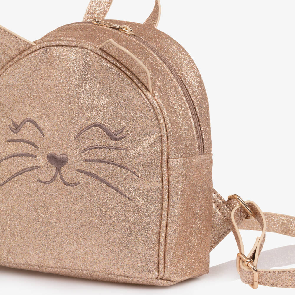 Molo-Girls Gold Glitter Cat Backpack (20cm) | Childrensalon
