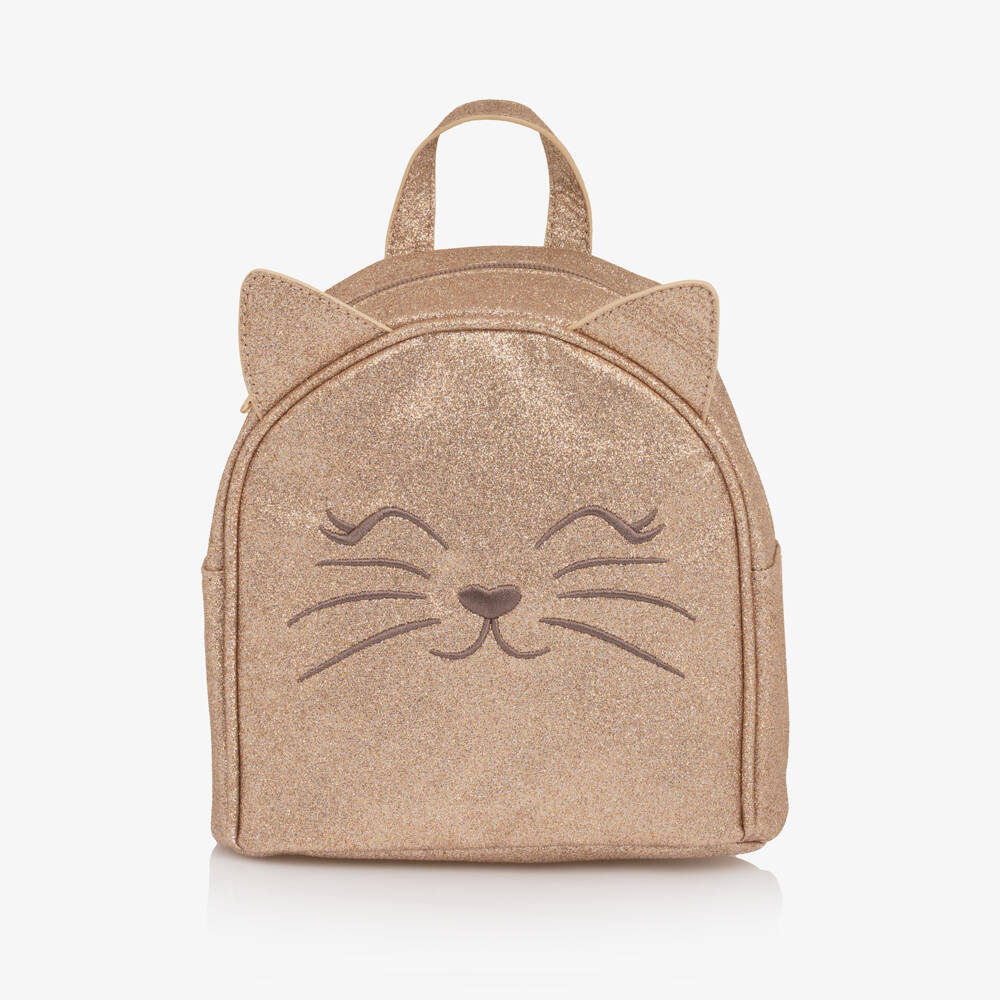 Molo-Girls Gold Glitter Cat Backpack (20cm) | Childrensalon
