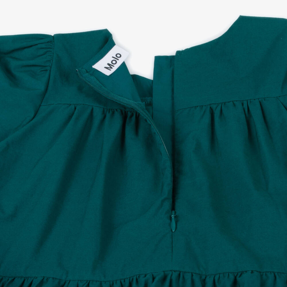 Molo-Girls Green Broderie Trim Cotton Poplin Dress | Childrensalon
