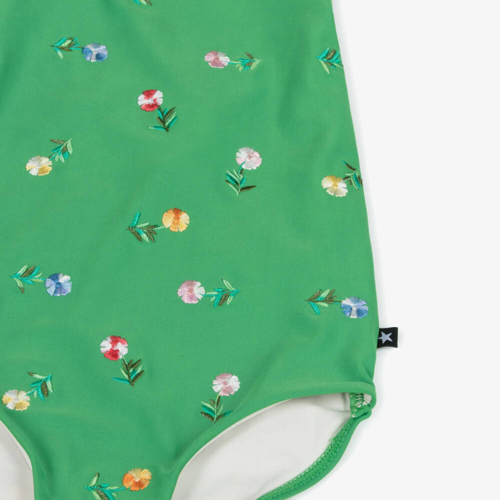 Molo-Купальник зелёный с вышивкой цветов для девочек (UPF50+) | Childrensalon
