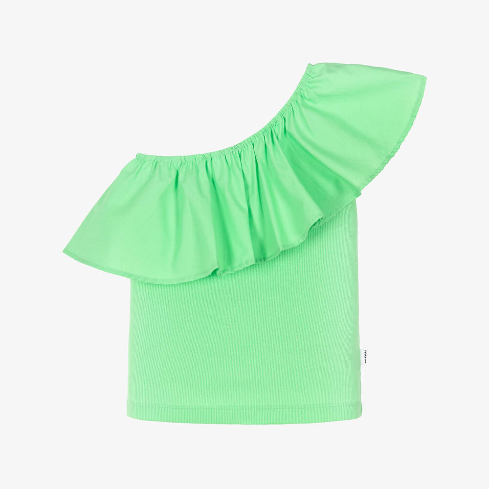 Molo-Girls Green Organic Cotton One Shoulder Top | Childrensalon