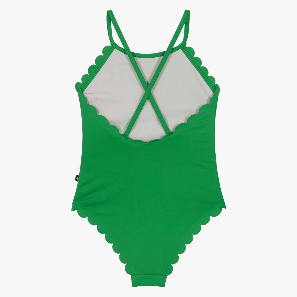 Molo-Girls Green Scalloped Swimsuit (UPF50+) | Childrensalon