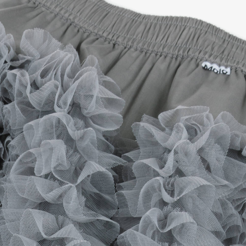 Molo-Girls Grey Tulle Ruffled Midi Skirt | Childrensalon