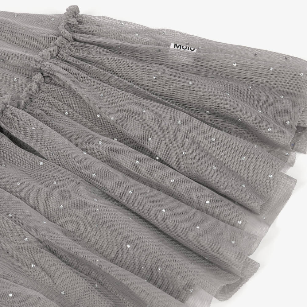 Molo-Girls Grey Tulle Skirt with Sparkling Diamanté | Childrensalon