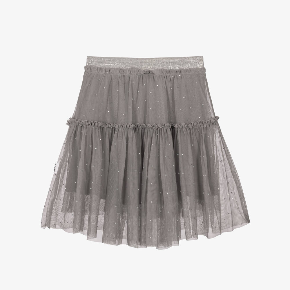 Molo-Girls Grey Tulle Skirt with Sparkling Diamanté | Childrensalon