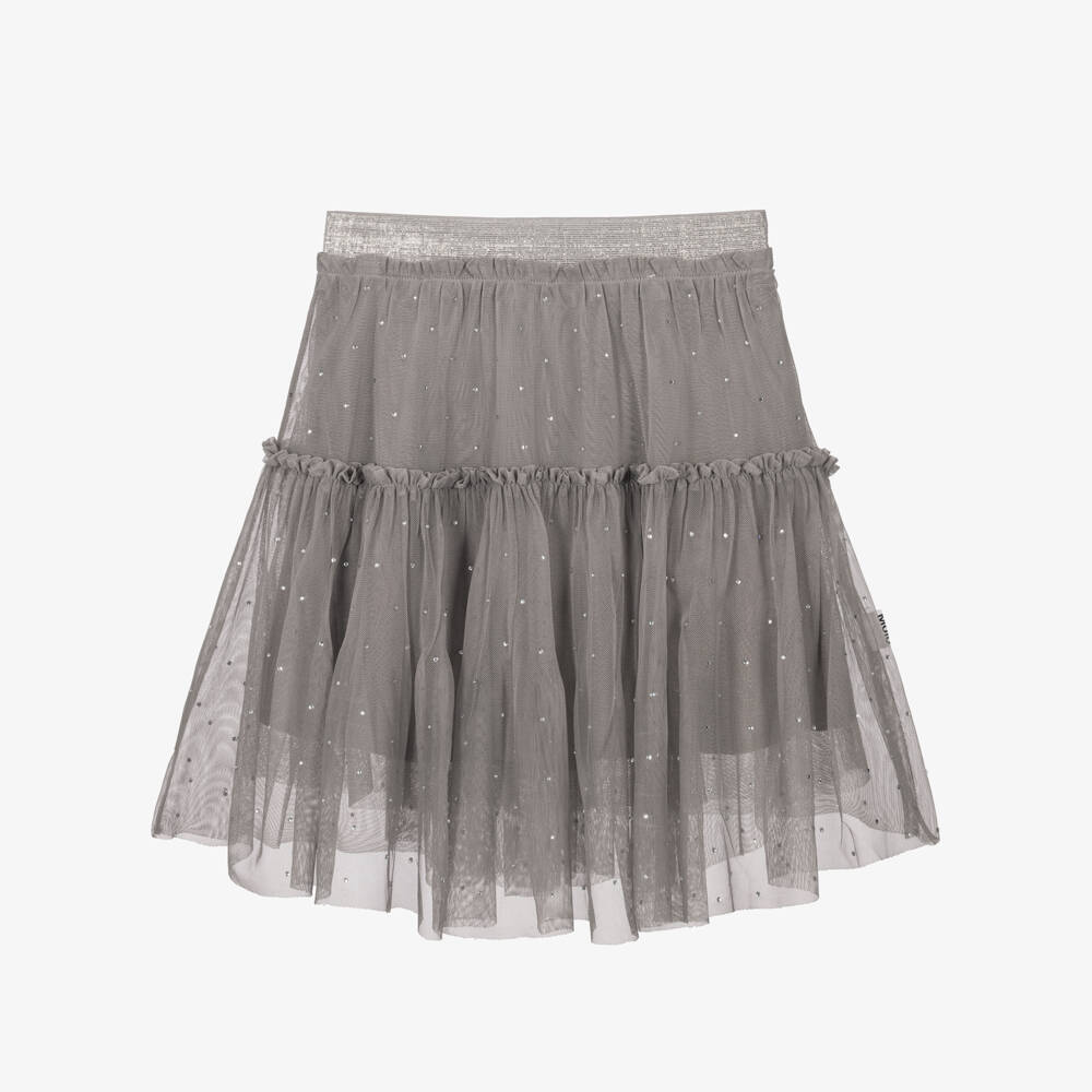 Molo-Girls Grey Tulle Skirt with Sparkling Diamanté | Childrensalon
