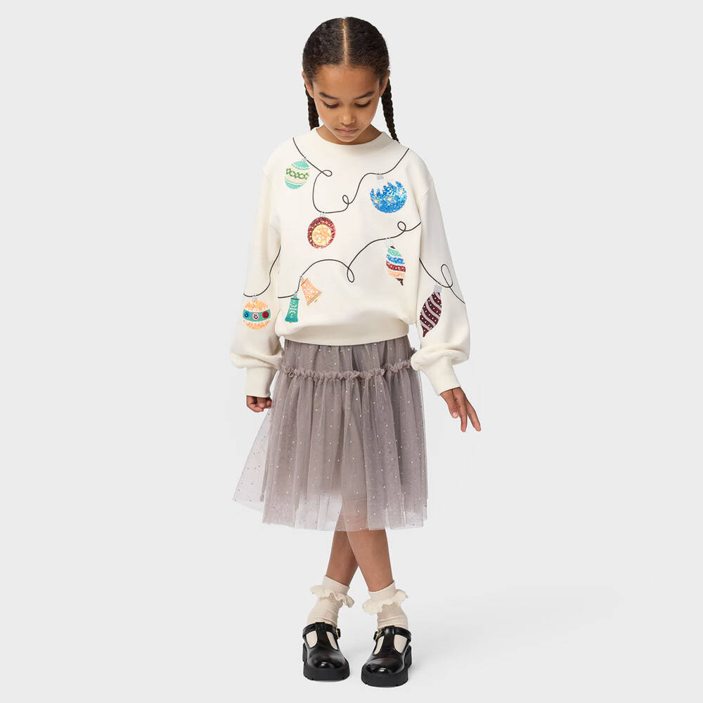 Molo-Girls Grey Tulle Skirt with Sparkling Diamanté | Childrensalon