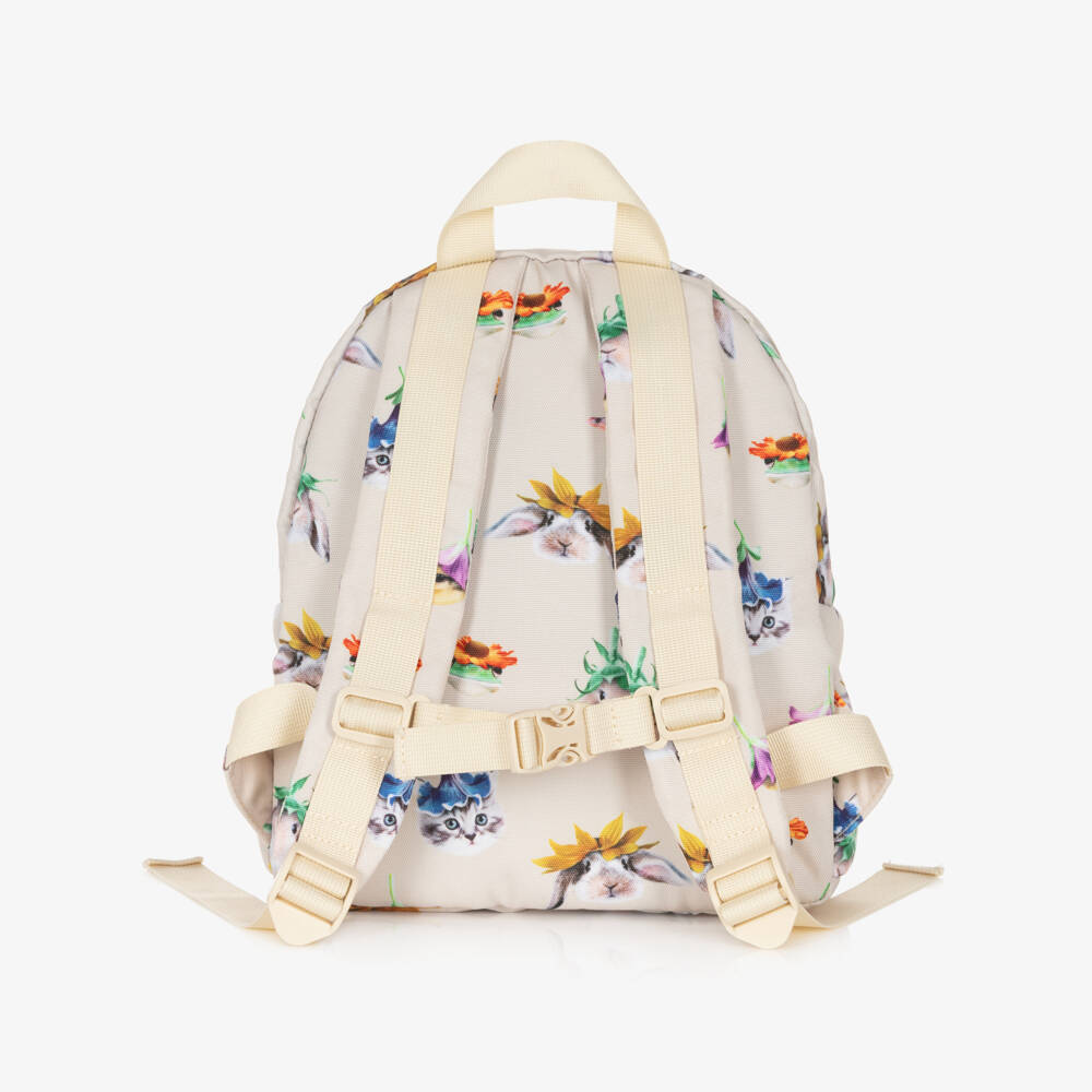 Molo-Girls Ivory Animals & Flowers Canvas Backpack (29cm) | Childrensalon