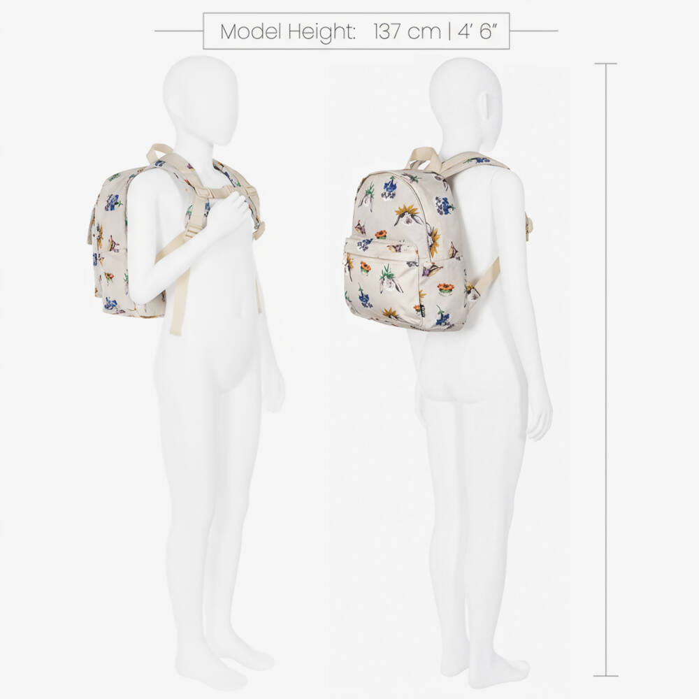 Molo-Girls Ivory Animals & Flowers Canvas Backpack (29cm) | Childrensalon