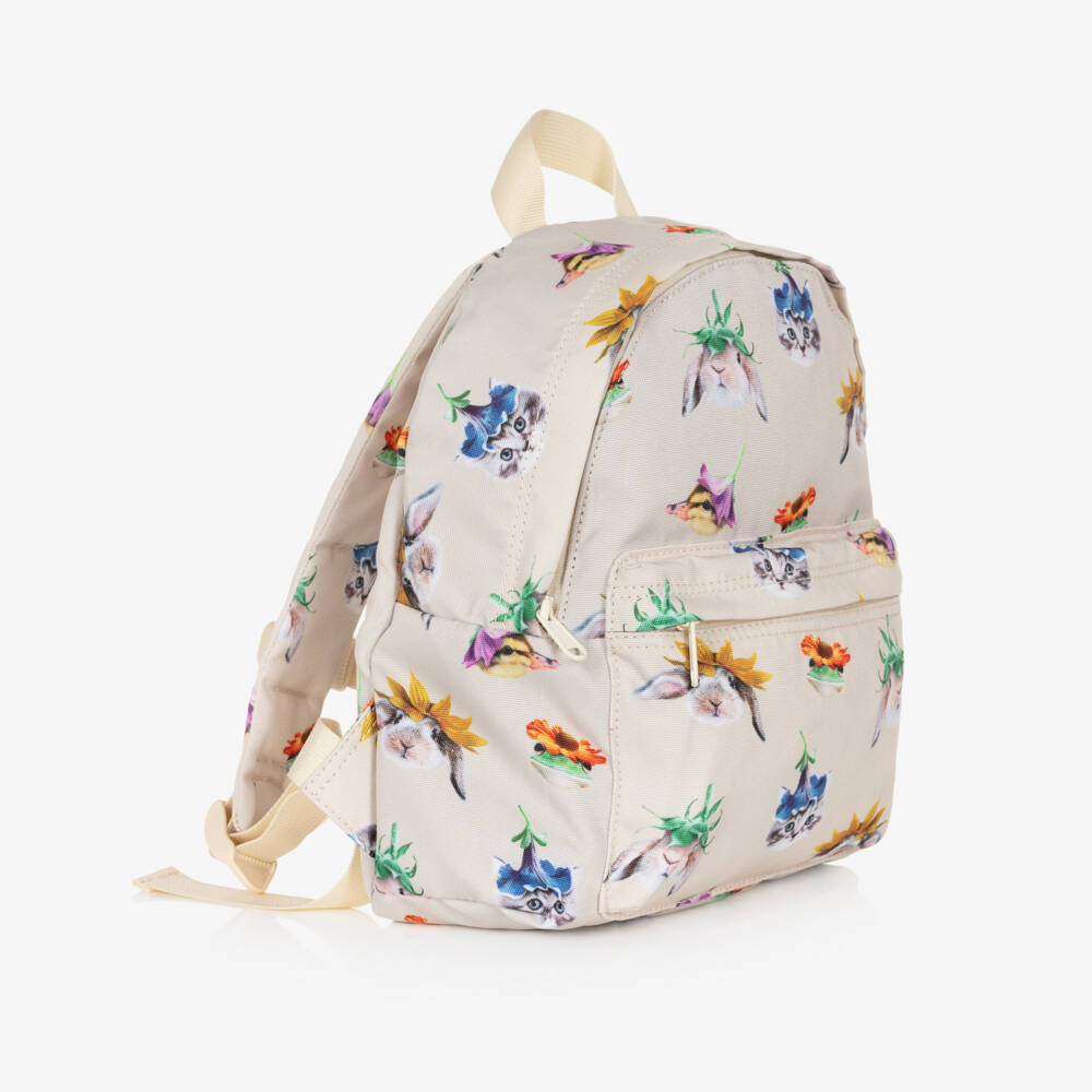 Molo-Girls Ivory Animals & Flowers Canvas Backpack (29cm) | Childrensalon