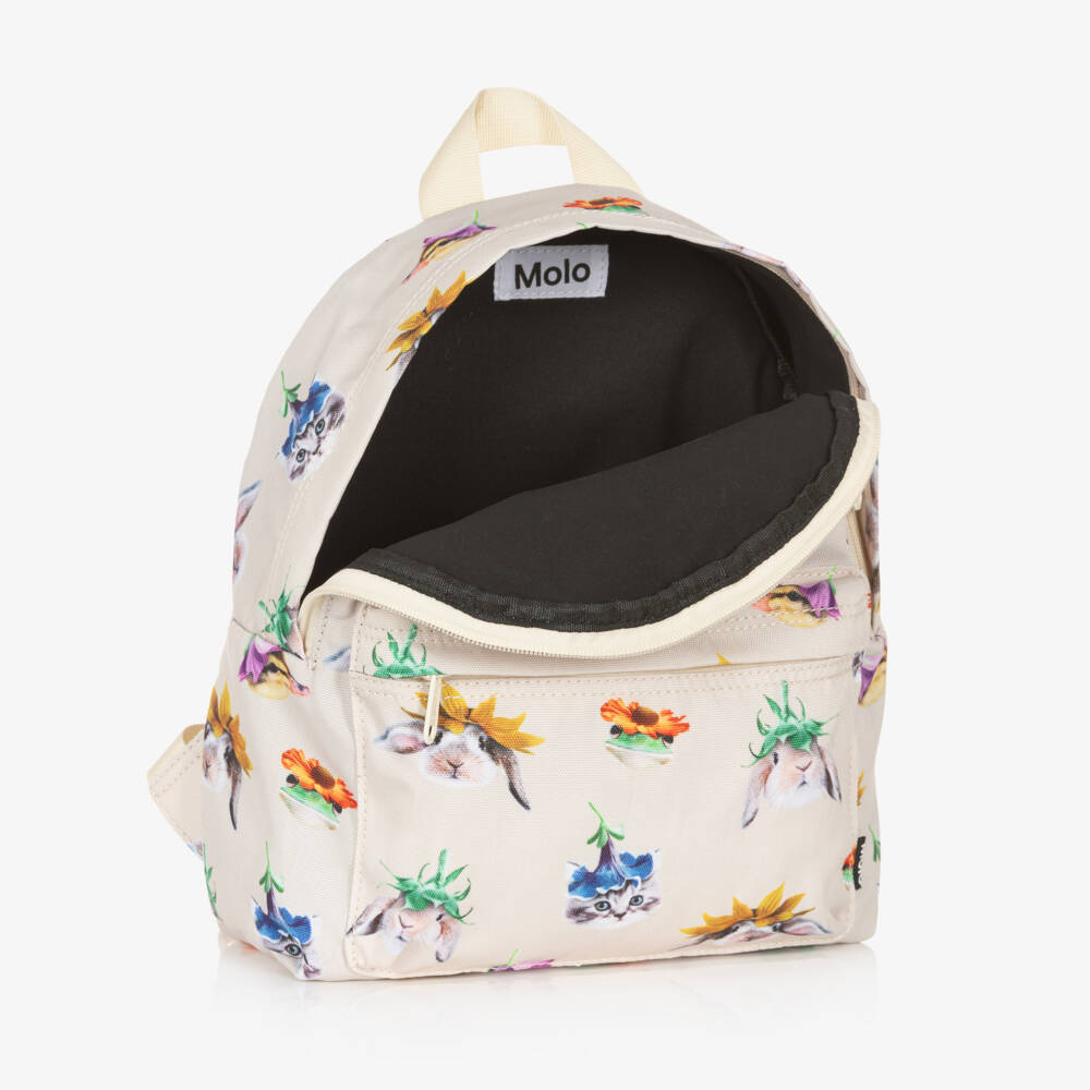 Molo-Girls Ivory Animals & Flowers Canvas Backpack (29cm) | Childrensalon