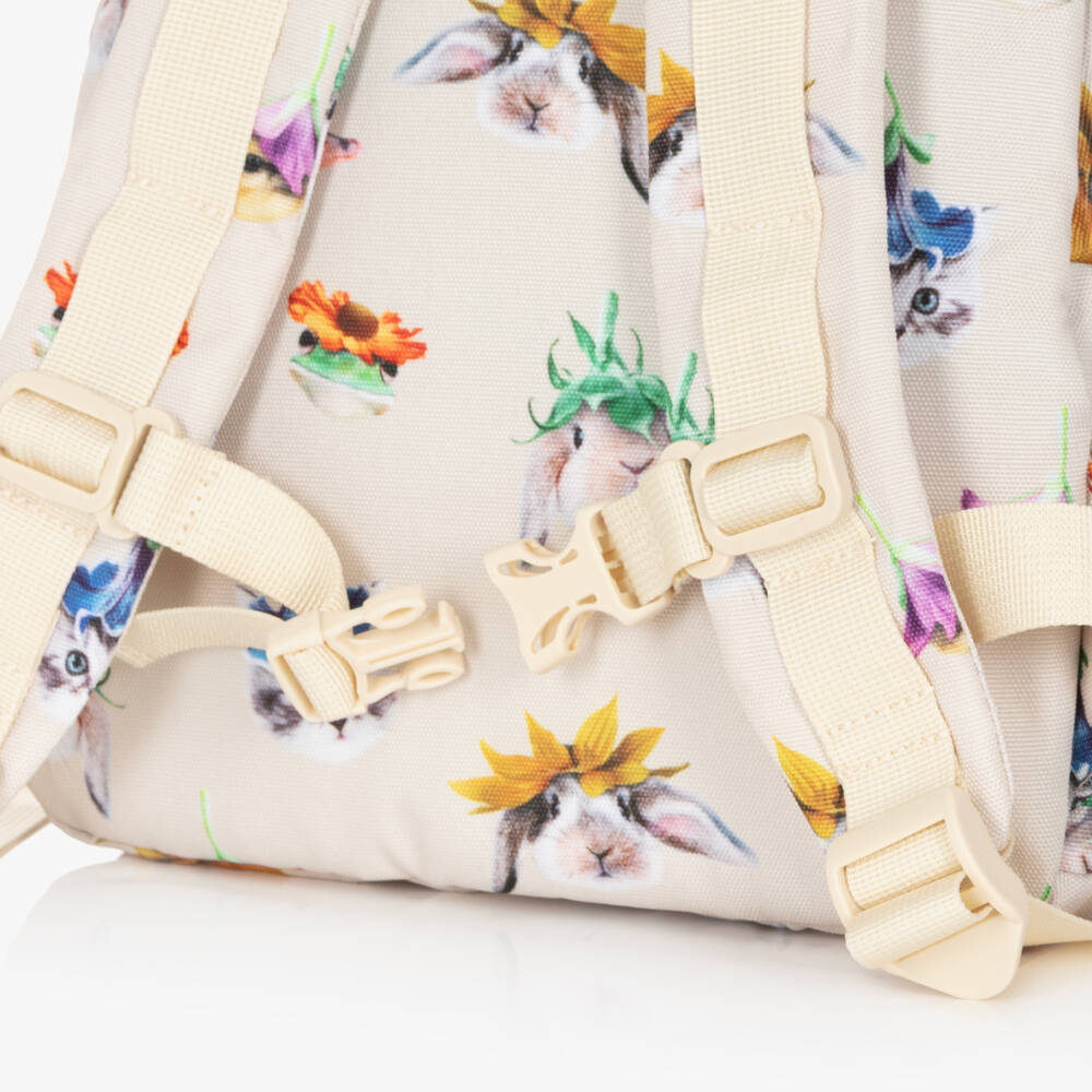 Molo-Girls Ivory Animals & Flowers Canvas Backpack (29cm) | Childrensalon