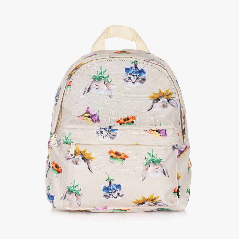 Molo-Girls Ivory Animals & Flowers Canvas Backpack (29cm) | Childrensalon