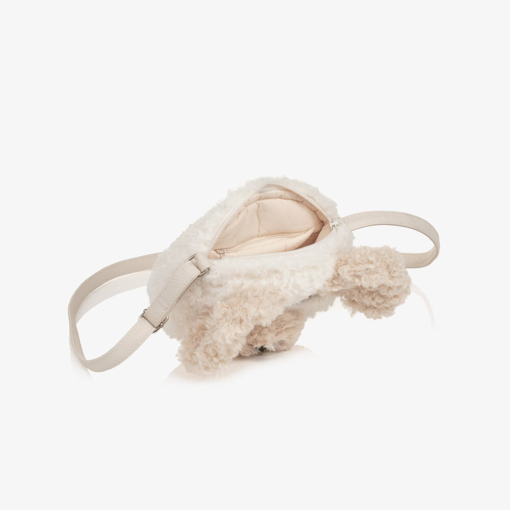Molo-Girls Ivory & Beige Fluffy Poodle Shoulder Bag (19cm) | Childrensalon
