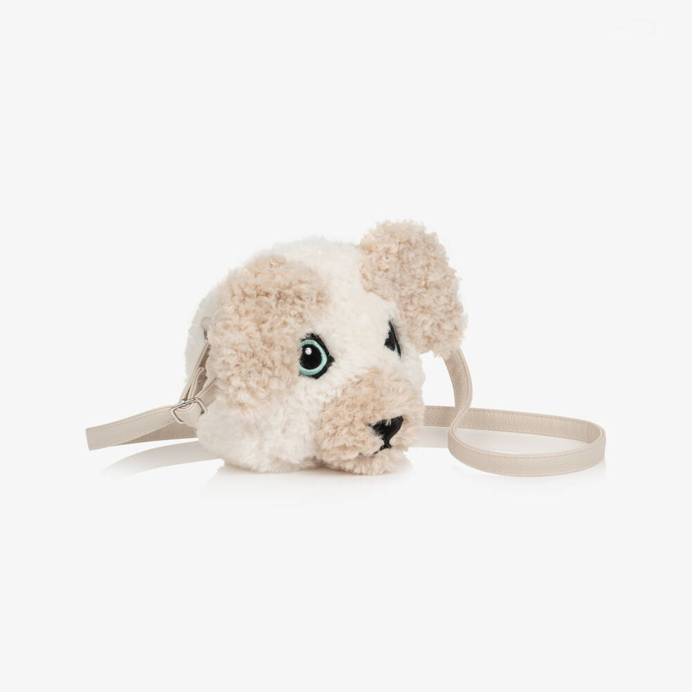 Molo-Girls Ivory & Beige Fluffy Poodle Shoulder Bag (19cm) | Childrensalon