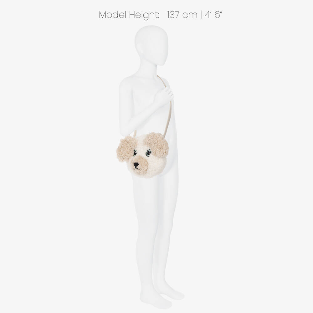 Molo-Girls Ivory & Beige Fluffy Poodle Shoulder Bag (19cm) | Childrensalon