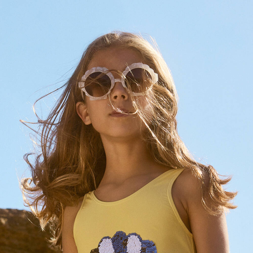 Molo-Girls Ivory & Beige Sea Shell Sunglasses (UVA/UVB) | Childrensalon