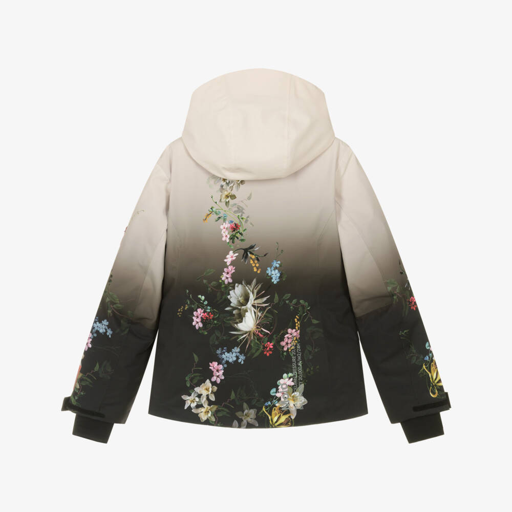 Molo-Girls Ivory & Black Floral Print Technical Ski Jacket | Childrensalon