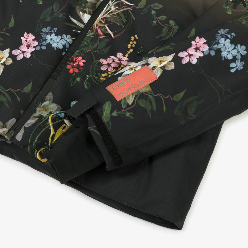 Molo-Girls Ivory & Black Floral Print Technical Ski Jacket | Childrensalon