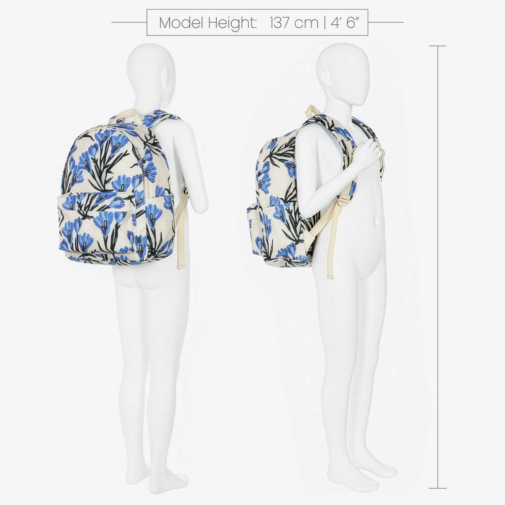 Molo-Girls Ivory & Blue Crocus Print Canvas Backpack (42cm) | Childrensalon
