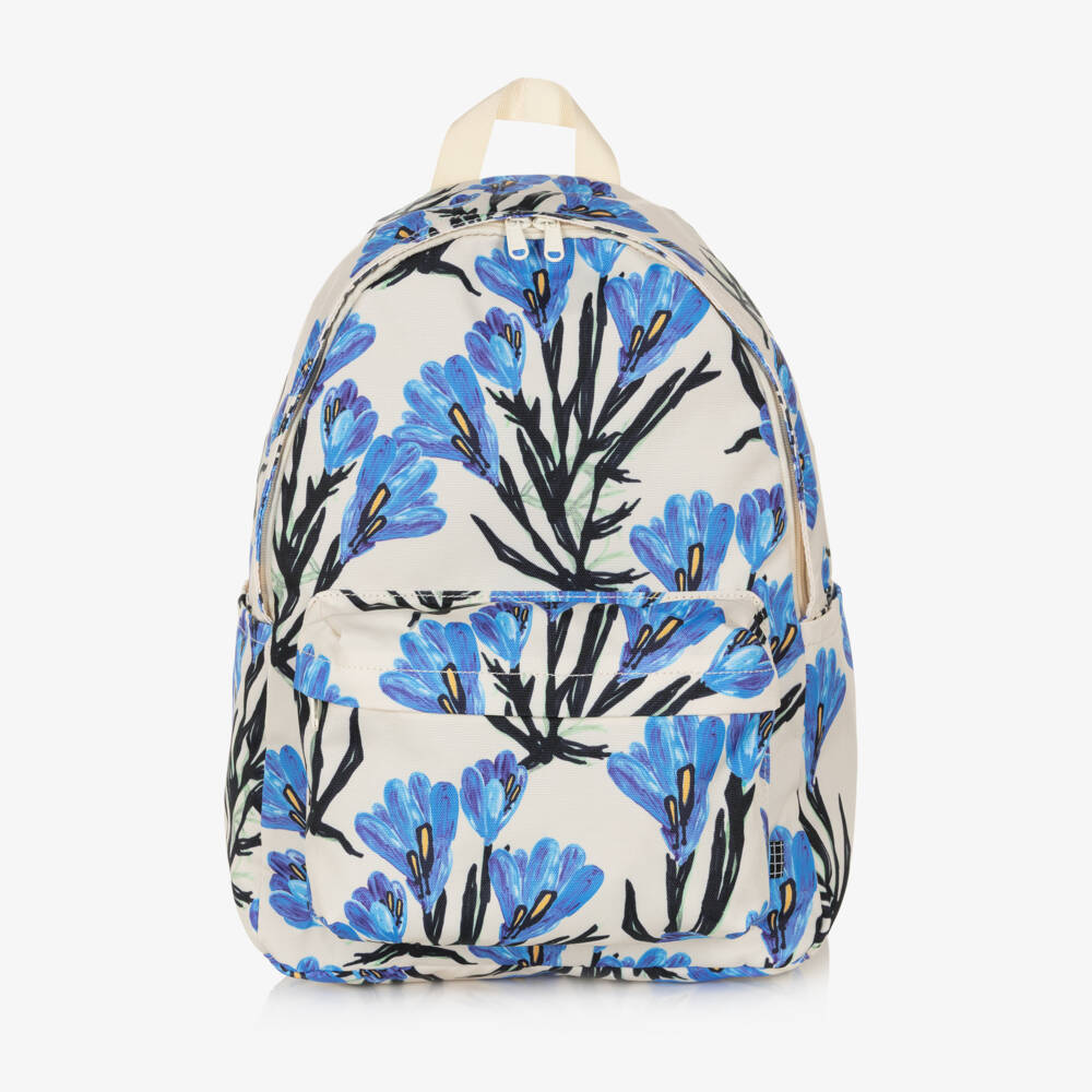 Molo-Girls Ivory & Blue Crocus Print Canvas Backpack (42cm) | Childrensalon