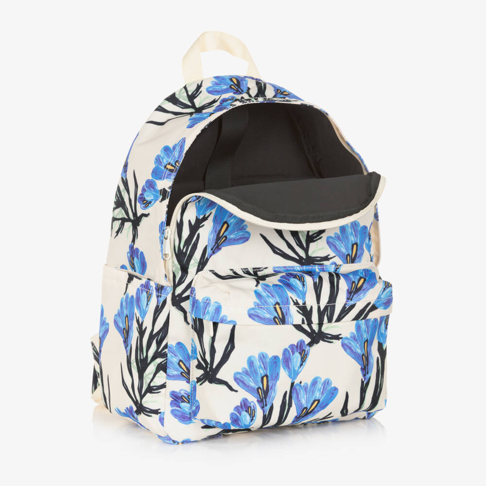 Molo-Girls Ivory & Blue Crocus Print Canvas Backpack (42cm) | Childrensalon